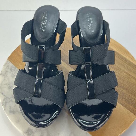 Charles By Charles David Black Women's Wedge Platform Sandals Size 8.5 - Picture 1 of 10